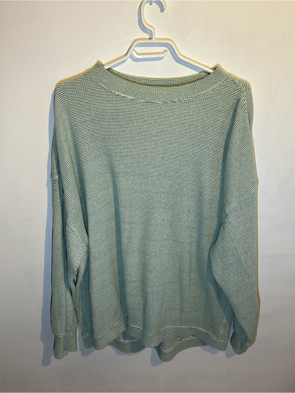 aerie Sage Green Waffle Knit Crewneck Sweater